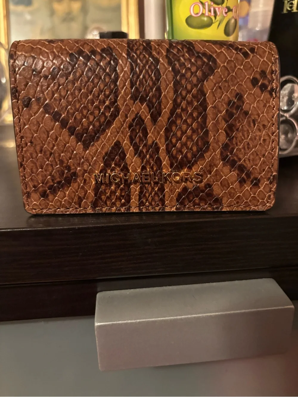 Michael Kors Tan Leather Snap Card Holder with Gold Hardware